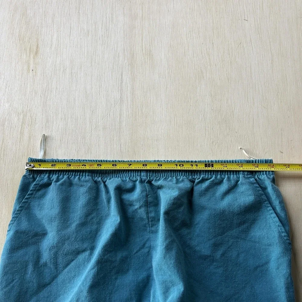 Vintage Action Scene Micro Shorts Womens 32 Blue Elastic Waist 2 Inseam Summer